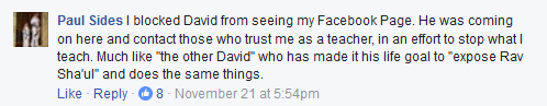 Paul Sides mentions other David, referring to me, then lies about me